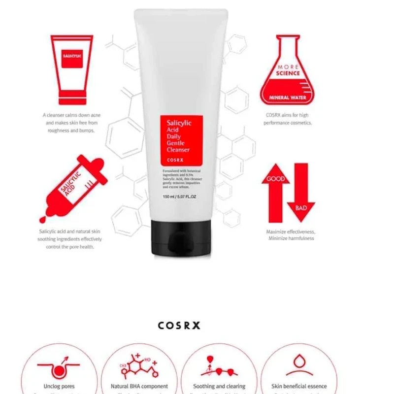 COSRX Salicylic Acid Daily Gentle Cleanser 150ml — BHA Foaming Cleanser for Pores & Acne 2 COSRX Salicylic Acid Daily Gentle Cleanser 150ml — BHA Foaming Cleanser for Pores & Acne - Image 2