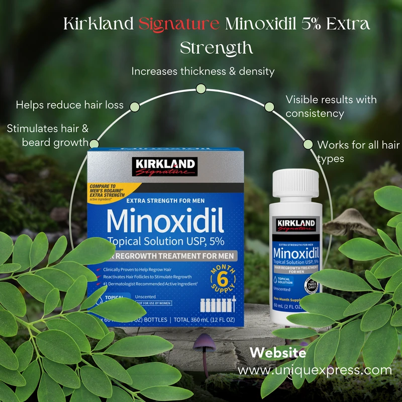Kirkland Minoxidil 5% Hair & Beard Growth Solution for Men | 1 Month Supply (60ml) | 100% Original USA